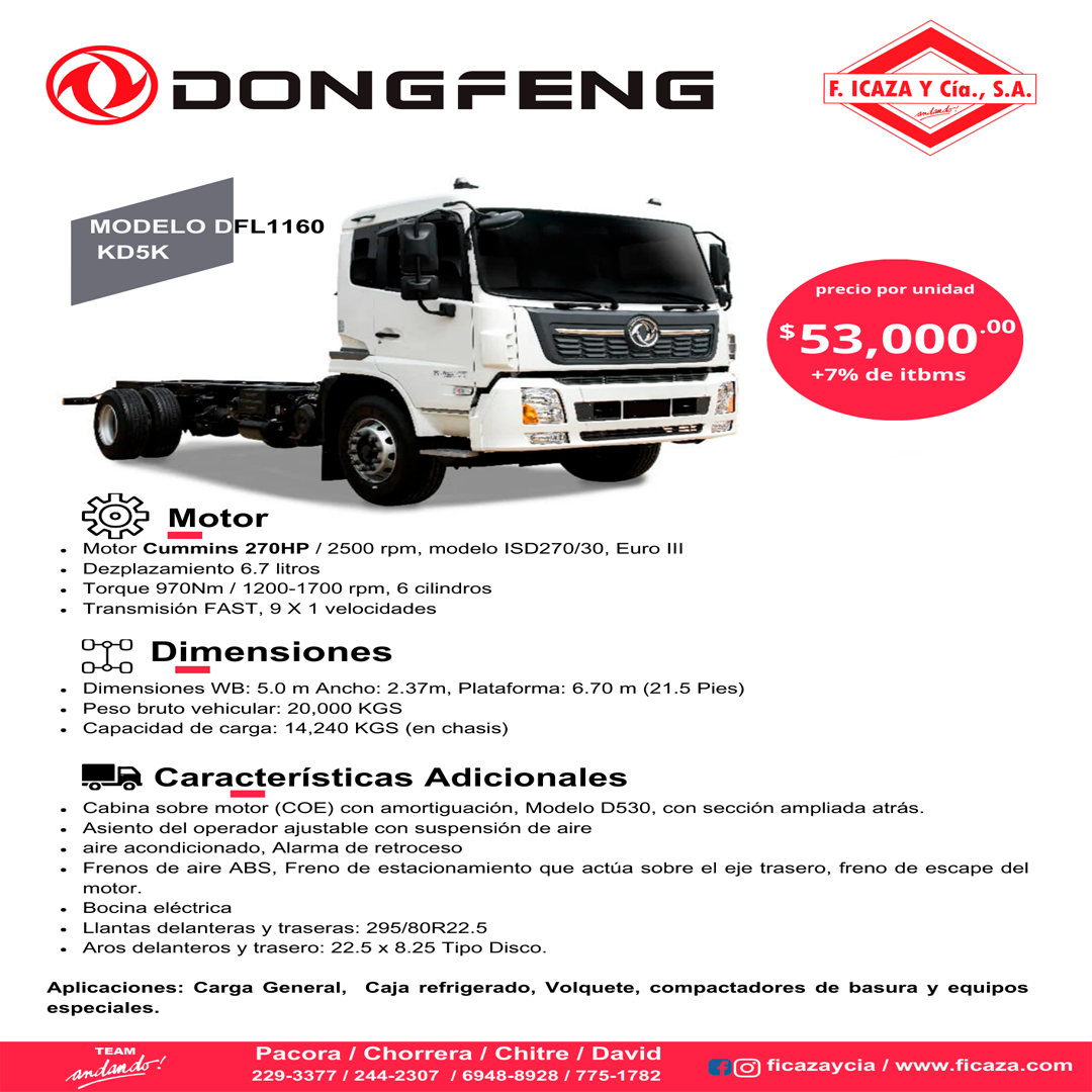 CAMION DONGFENG MODELO DFL1160 KD5K