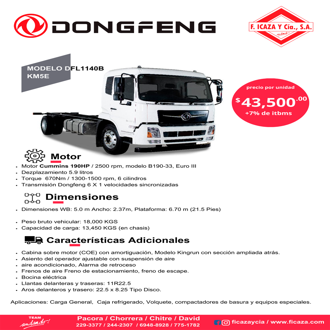 CAMION DONGFENG MODELO DFL1140B KM5E